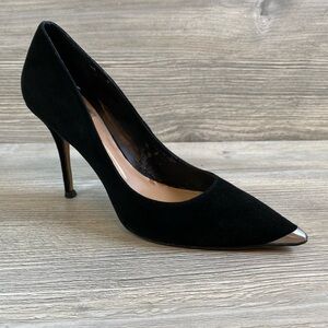 Dolce Vita black leather suede heels with silver pointed toe tips size 6